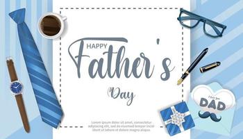 Happy Father's Day background with symbolic pattern, tie, watch, coffee, glasses, pen, for men, business related events vector
