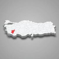 Denizli region location within Turkey 3d map vector