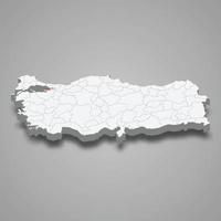 Yalova region location within Turkey 3d map vector