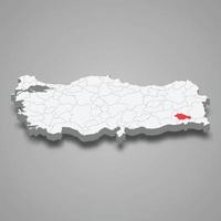 Siirt region location within Turkey 3d map vector