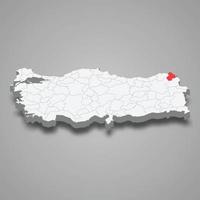 Ardahan region location within Turkey 3d map vector