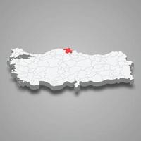 Sinop region location within Turkey 3d map vector