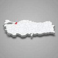 Sakarya region location within Turkey 3d map vector