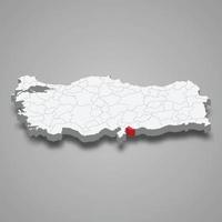 Kilis region location within Turkey 3d map vector