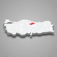 Tokat region location within Turkey 3d map vector