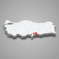 Gaziantep region location within Turkey 3d map vector