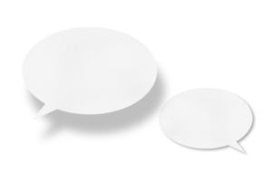 runden Weiß Papier und schwarz Schatten mit Rede Luftblasen isoliert auf transparent Hintergrund Kommunikation Blase Design png