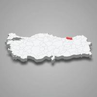 Trabzon region location within Turkey 3d map vector