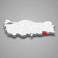 Mardin region location within Turkey 3d map vector