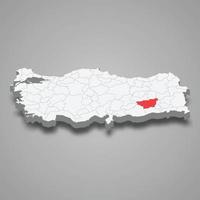 Diyarbakir región ubicación dentro Turquía 3d mapa vector