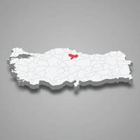 Amasya region location within Turkey 3d map vector