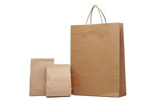 Group of lunch Paper bag and shopping paper bags isolated on a white background photo