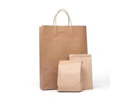 Group of lunch Paper bag and shopping paper bags isolated on a white background photo