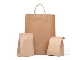 Group of lunch Paper bag and shopping paper bags isolated on a white background photo