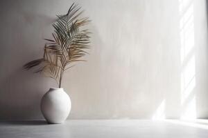 indoor view with pot and palm leaves photo