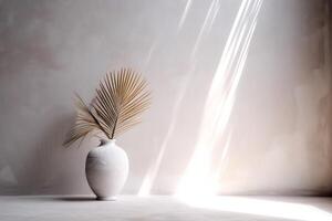 indoor view with pot and palm leaves photo