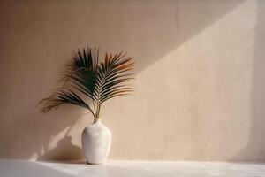 indoor view with pot and palm leaves photo