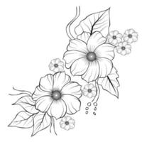 Free Vector line art and hand drawing flower art black and white flat design simple flower