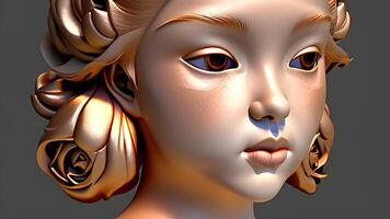 the floral art design in center girl face 3D design of golden color photo