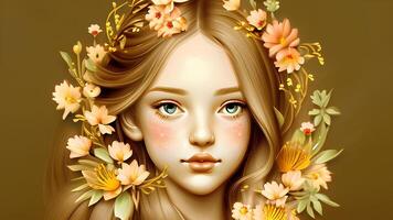 A girl with flowers on her face photo