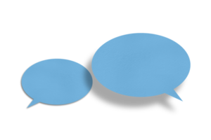 Round blue paper and black shadow with speech bubbles isolated on transparent background communication bubble design png