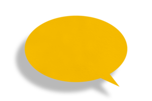 Round yellow paper and black shadow with speech bubbles isolated on transparent background communication bubble design. png