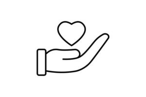 Donation icon illustration. Hand with heart. Icon related to charity. Line icon style. Simple vector design editable