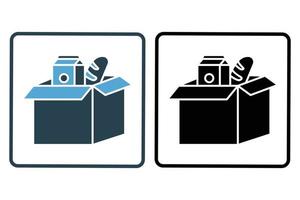 Food donation icon illustration. box with food. Icon related to charity. Solid icon style. Simple vector design editable