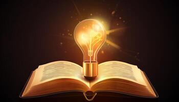 book and lightbulb icon glowing together, symbolizing the enlightening and transformative effects of education. photo