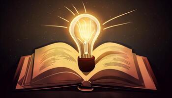 book and lightbulb icon glowing together, symbolizing the enlightening and transformative effects of education. photo