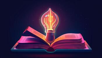 book and lightbulb icon glowing together, symbolizing the enlightening and transformative effects of education. photo