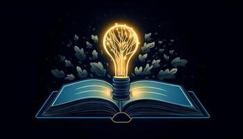 book and lightbulb icon glowing together, symbolizing the enlightening and transformative effects of education. photo