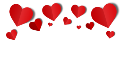 Red paper hearts isolated on transparent background. Valentine's day. png