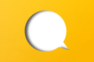 yellow paper cut out punched shape speech bubble transparent background png