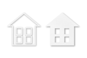 White paper cut house shapes apart on transparent background. png