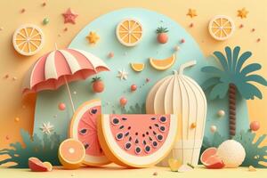 Colorful Summer festive time background in paper craft style. photo