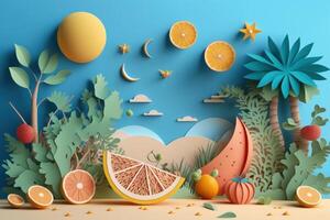 Colorful Summer festive time background in paper craft style. photo