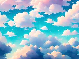 cozy anime clouds background with light pink and blue color. photo