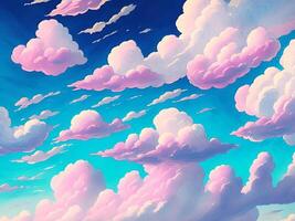 anime estilo nubes antecedentes con rosado y azul pastel color. generativo ai foto