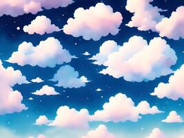 cozy anime clouds background with white and blue color. photo