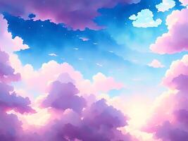 cute anime clouds background with pink and blue pastel color copy space. photo