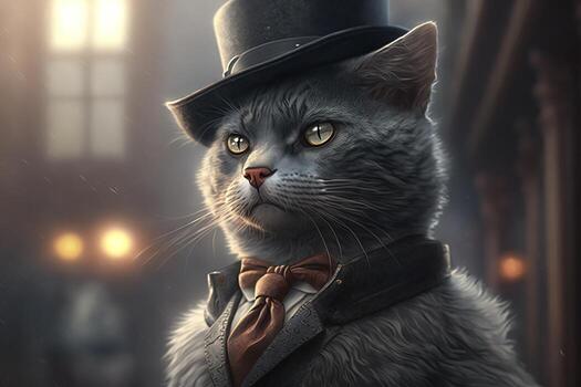 The gentleman cat and the boss in a hat, suit and tie. . photo