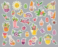 Easter sticker set. Drawn style. Vector illustration.