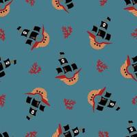 Seamless pattern with pirate ships. Design for fabric, textile, wallpaper, packaging. vector