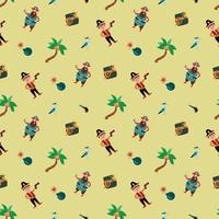 Pirate seamless pattern. Pirates, treasure chest, seagull, palm tree. Design for fabric, textile, wallpaper, packaging. vector