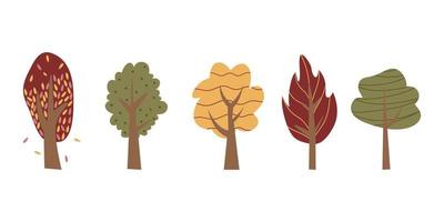 dibujos animados árbol ilustración. vector ilustración de otoño arboles en un blanco antecedentes.