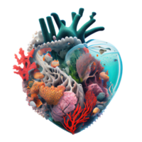 mondo di coralli dentro un' cuore . ai generato png