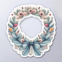 Watercolor floral wreath with cute owls. Hand drawn illustration. photo