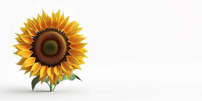 Close-up 3d realistic sunflower isolated on white banner. Place for text. photo