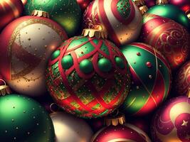 christmas balls with complex ornaments closeup by photo